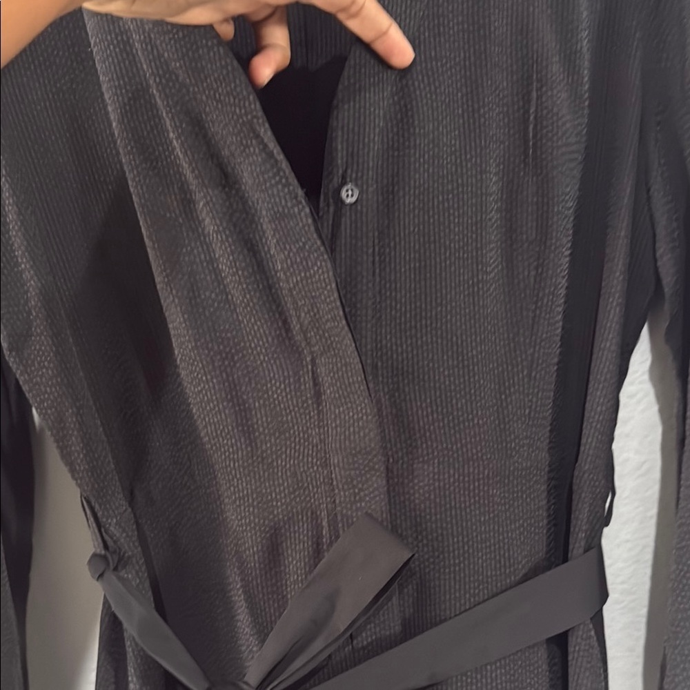 Everlane Black Wrap Dress belted button front midi Cuffed Sleeves cupro blouson - Picture 6 of 14